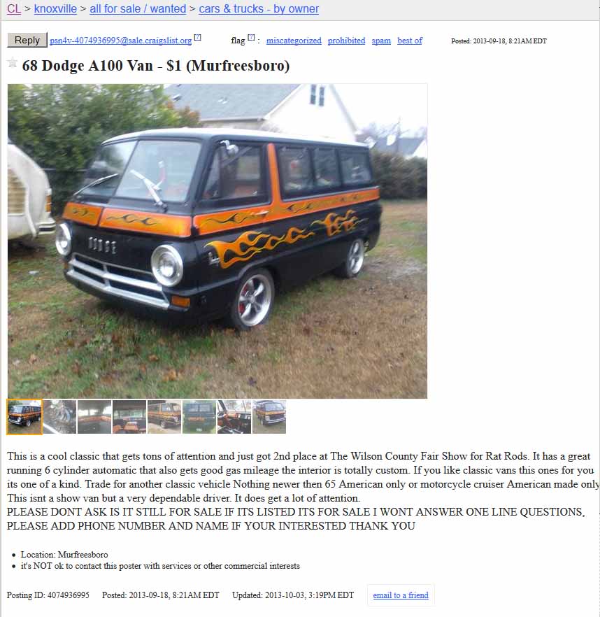 1968 chevy van for sale craigslist